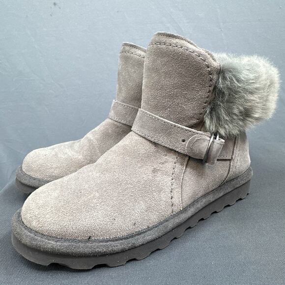 BEARPAW Koko Boot 8 Gray Fog Suede Faux Fur Sherpa Winter Comfort Slip On Y2K - Picture 4 of 16